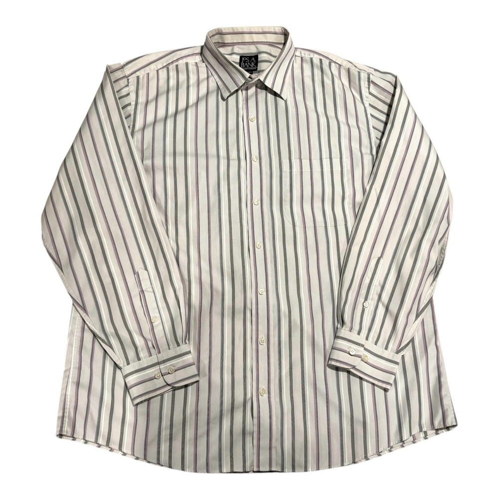 Jos A Bank Collection Long Sleeve Striped Button Front Shirt Sz XL Tailored Fit